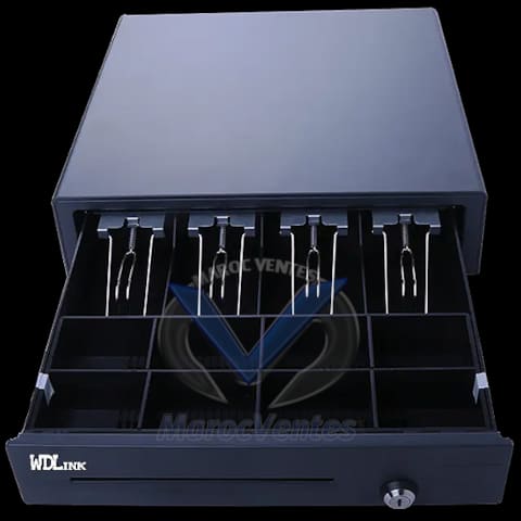 TIROIRE CAISSE 24V 6.5 KG 4 BILLETS 8 PIÈCES1 FENTE CHEQUE NOIR WD0408