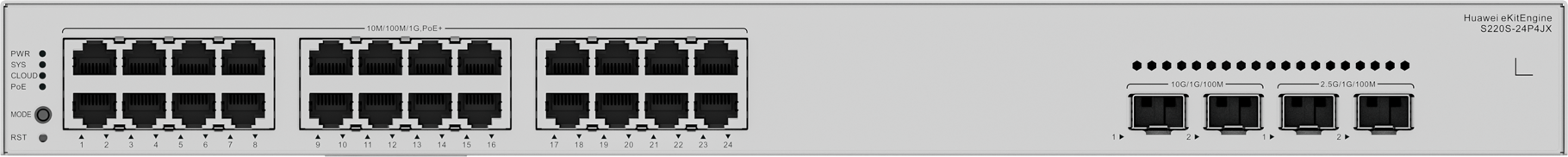 Switch eKitEngine S220S-24P4JX (24*10/100/1000BASE-T ports (400 W PoE+), 2*10GE SFP+, 2*2.5GE SFP, built-in AC 98012518