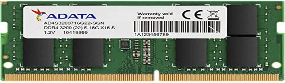Barrette Mémoire 16 Go simple DDR4 3200 MHz CL22 PC4–25600 260 broches SODIMM mémoire RAM simple 12 Mo AD4S320016G22-SGN
