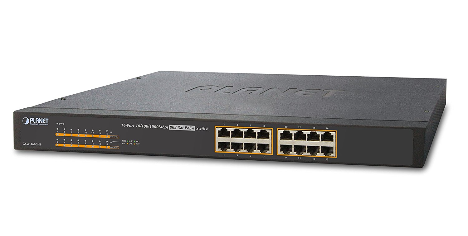 Switch 16-Port Poe 10/100/1000Mbps 802.3at 220watts GSW-1600HP