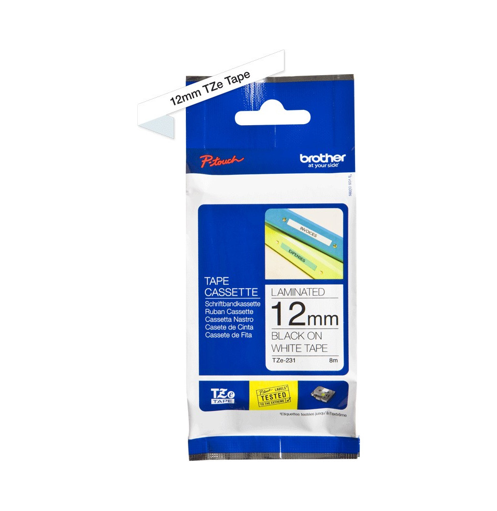Cassette à ruban Brother TZe-231 - Noir sur blanc, 12 mm de large / 8 m de long Tz2-231