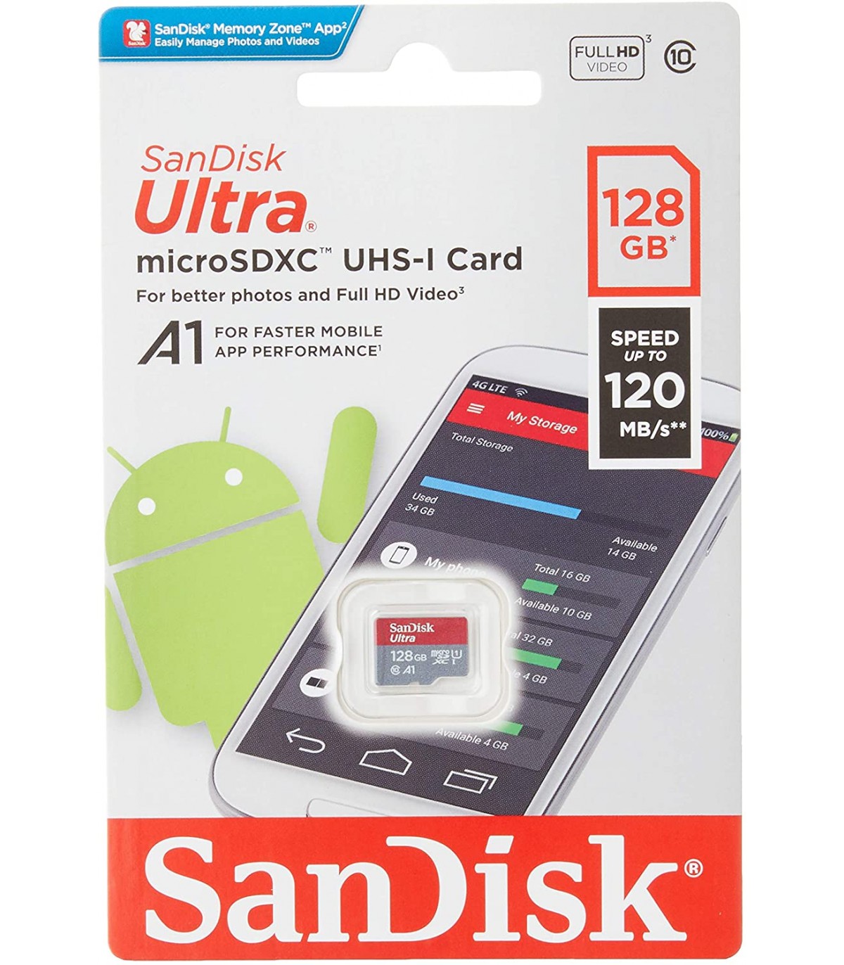 SANDISK MÉMOIRE FLASH 128 GO MICROSDXC CLASSE 10 UHS-I - MÉMOIRES FLASH SDSQUAR-128G-GN6MN