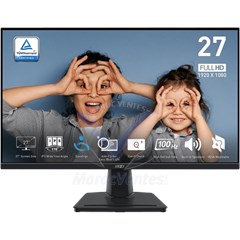 MSI Pro MP275  monitor,  27, Full HD (1920 x 1080 pixels) 100 Hz, IPS, Response time 1ms (MPRT) / 4 ms (gris à gris), HDMI + DisplayPort, lickerFree (anti-scintillement) + Low Blue Light (réduction lumière bleue), Haut-parleurs intégrés 2 x 2 Watts, Logic